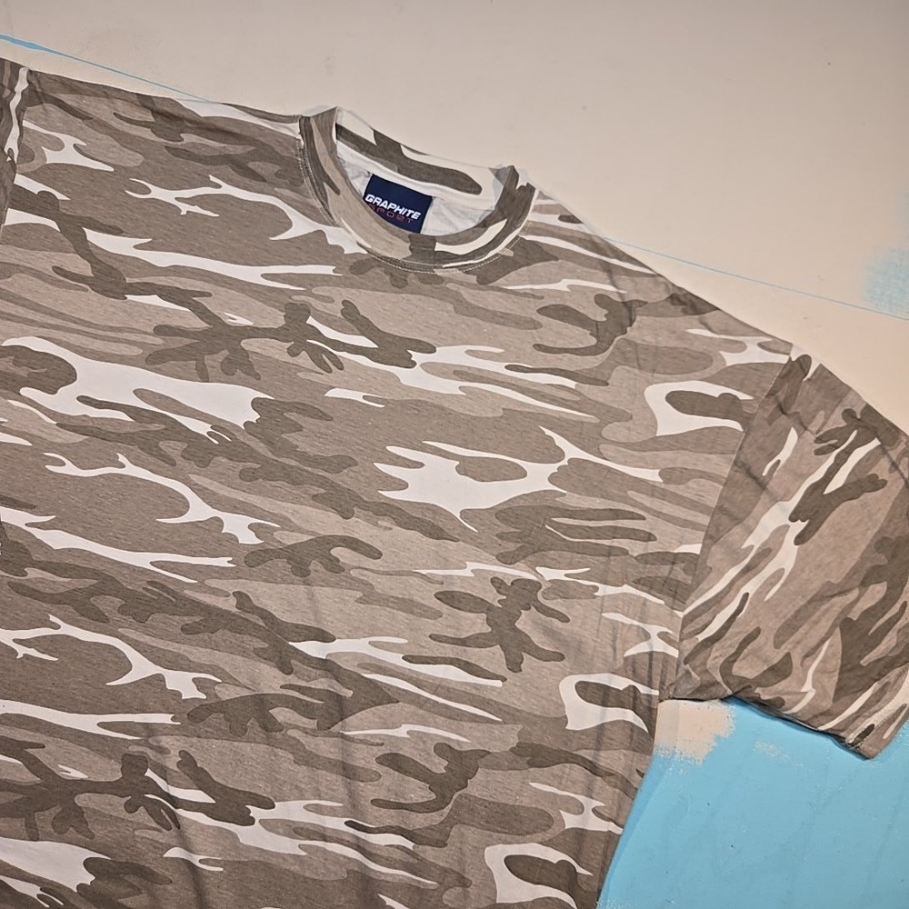VTG GRAPHITE SPORT XL CAMO AOP T-Shirt‎ Gray Wht All Over Camo Cotton Streetwear